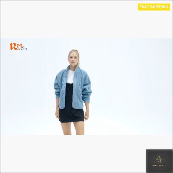 Cropped Sherpa Fleece Jacket Oversized Lapel Button Down Winter Coats - Picture 7 of 7